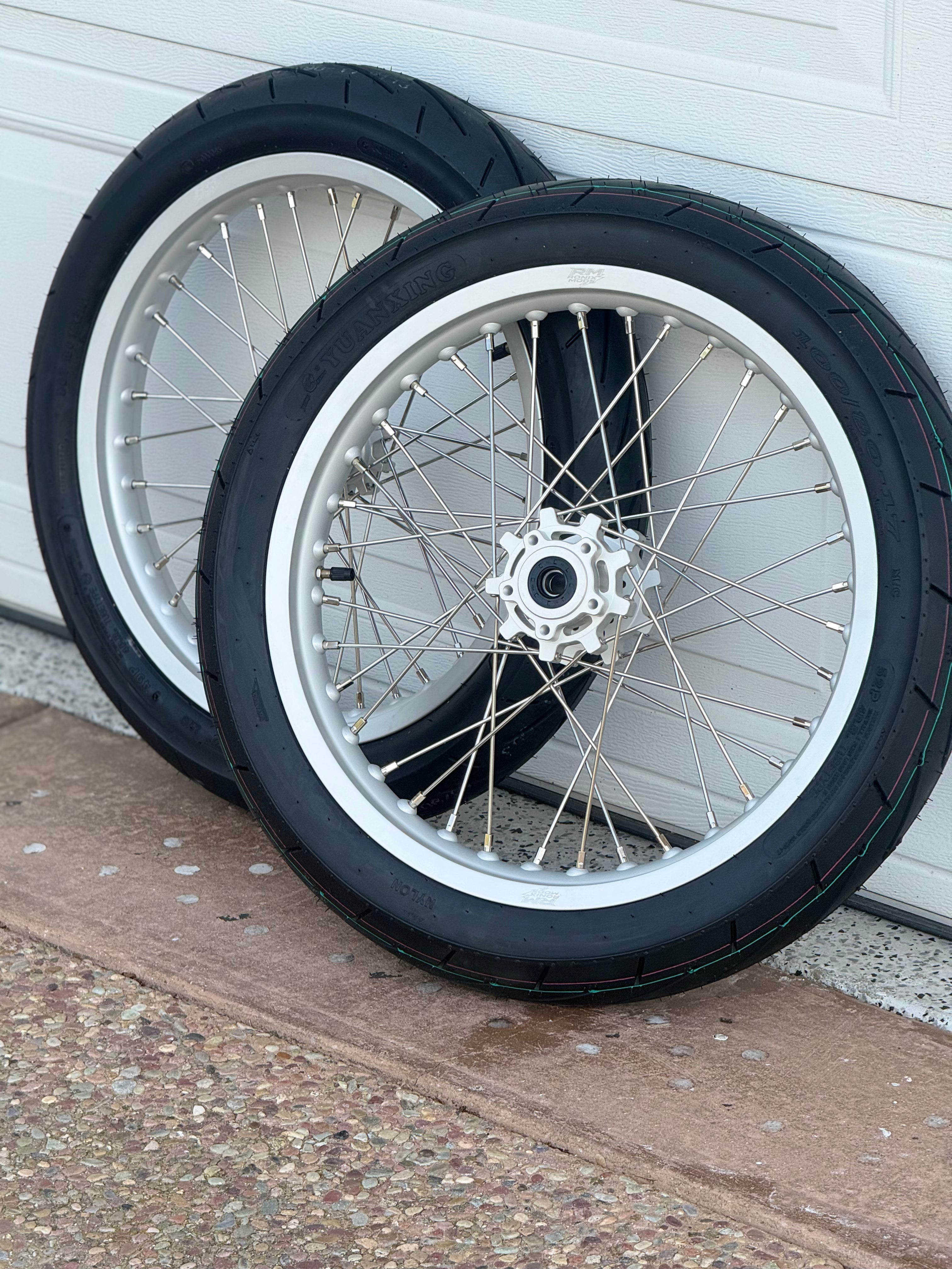 Chrome 17' WIDE Supermoto Wheel Set LBX/E-Ride/79Bike